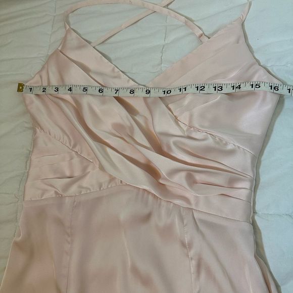 HUSH women's dress maxi mermaid gown light pink satin vneck spaghetti strap sz 4 - Picture 6 of 10
